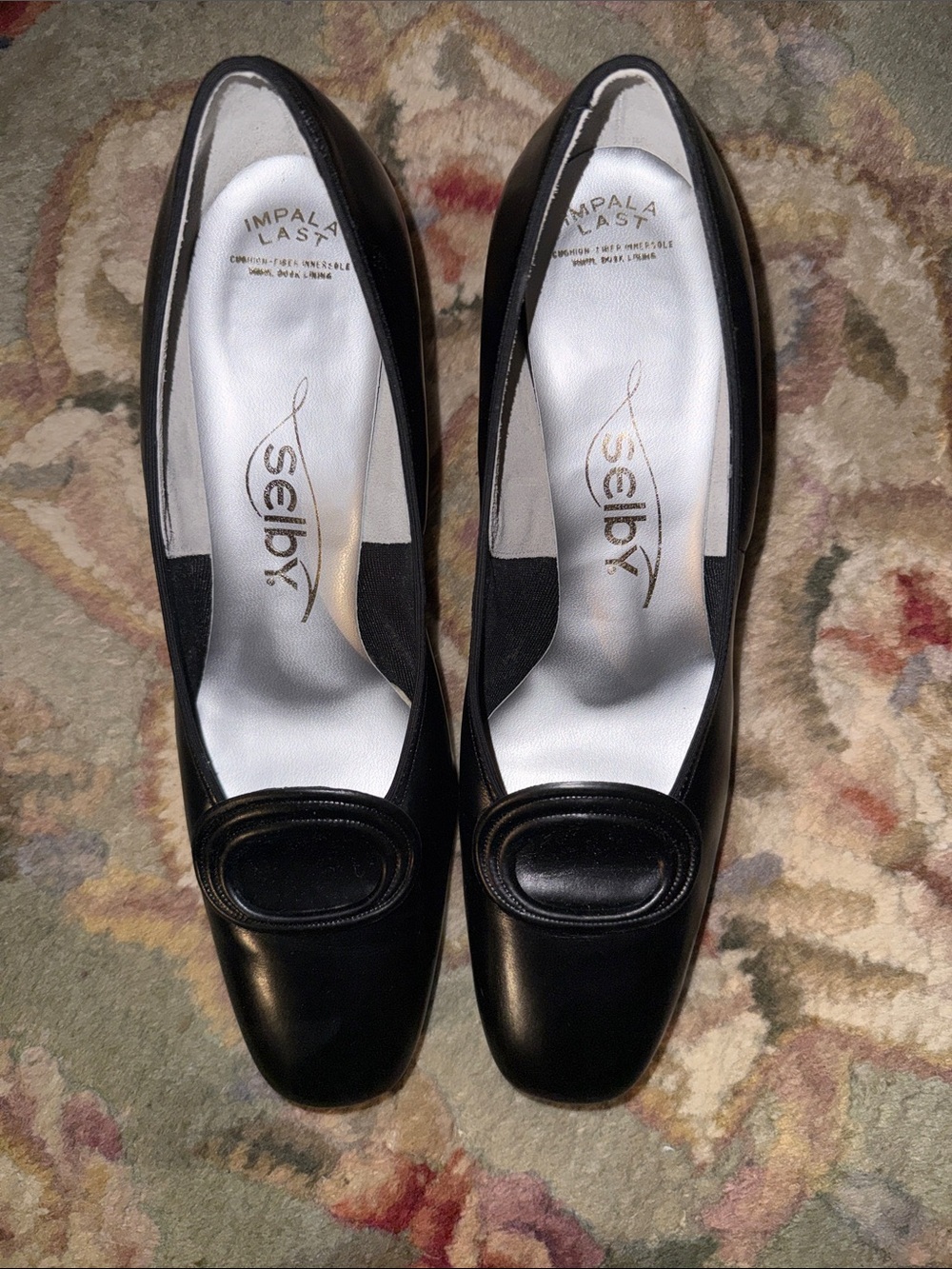 Selby Black Leather Square-Toe Heels